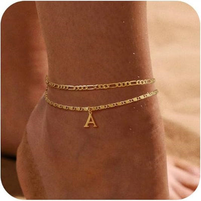 26 Initial Letter Anklets Gold Double Layer Chain Anklet Twin