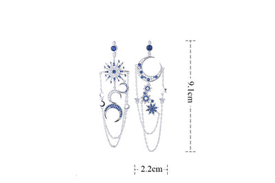 Zircon Female Earrings Earrings Eight-pointed Star Moon Long Tassel Earrings Earrings Earrings