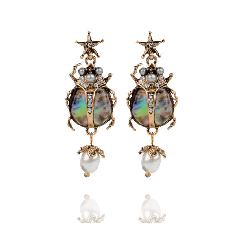 Insect beetle earrings with diamond earrings