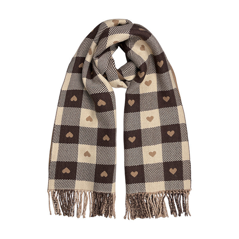 Cashmere-like Love Plaid Scarf Thickened Warm Shawl