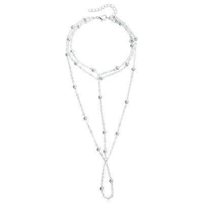 Fashion Silver Color Metal Beads Chain Anklet Connecting Foot Finger Bracelet Barefoot Anklets For Women Beach Creative Jewelry