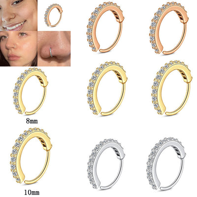 Fashion O-shaped Micro Diamond Ear Ring Single Row Nose Ring