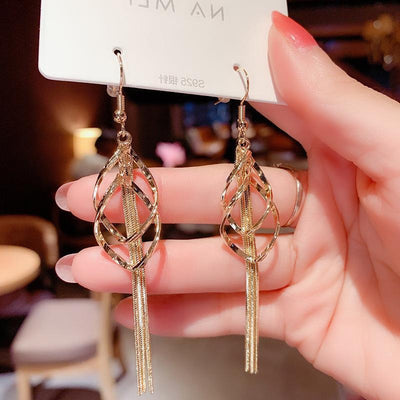 Twisted Diamond Layered Earrings Tassel Earrings