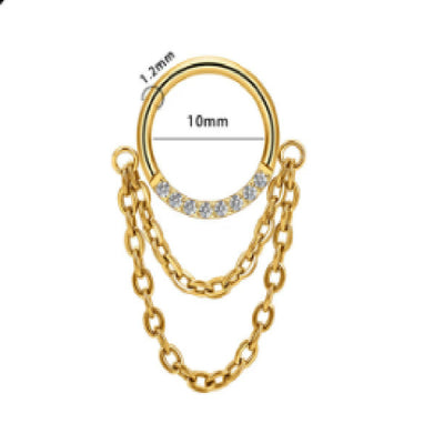 Chain Inlaid Zircon Piercing Nose Ring Earrings