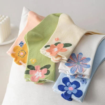 Colorful Flowers Tube Socks Japanese Cute Style Students' Socks