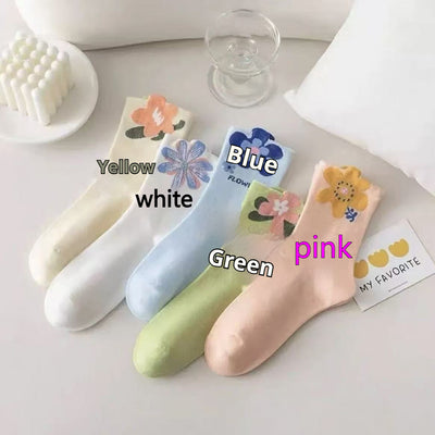 Colorful Flowers Tube Socks Japanese Cute Style Students' Socks