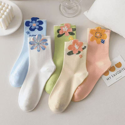 Colorful Flowers Tube Socks Japanese Cute Style Students' Socks