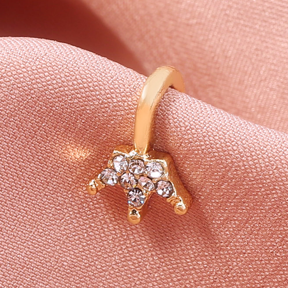 Gold rhinestone nose ring, mini crown rhinestone nose ring, piercing crown nose clip