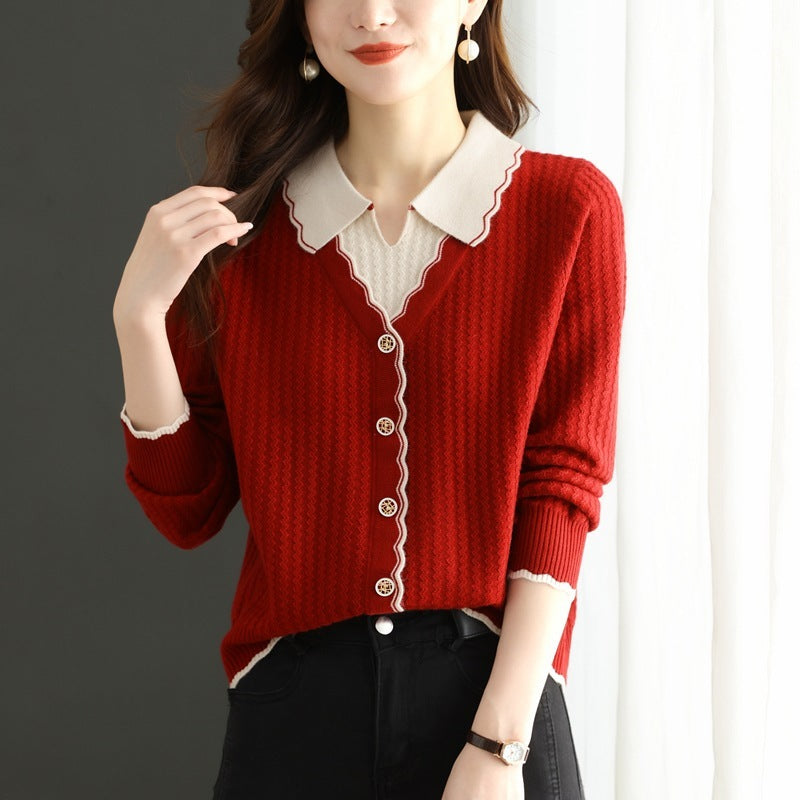 Fake Two-piece Knitted Sweaters Top For Women