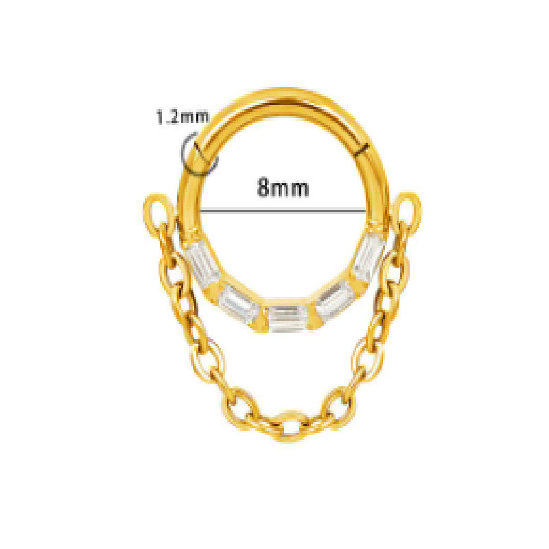 Chain Inlaid Zircon Piercing Nose Ring Earrings