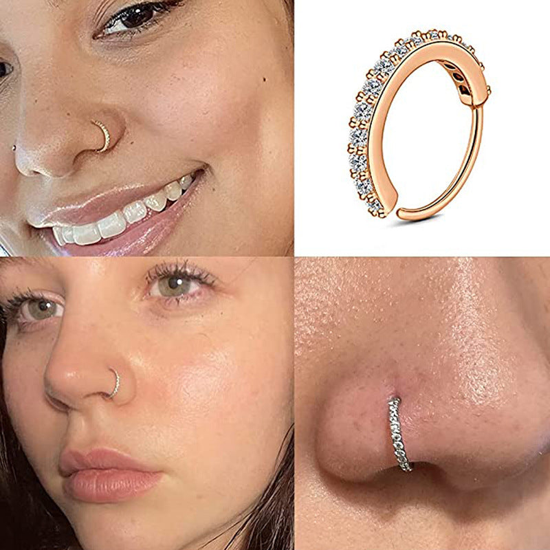Fashion O-shaped Micro Diamond Ear Ring Single Row Nose Ring