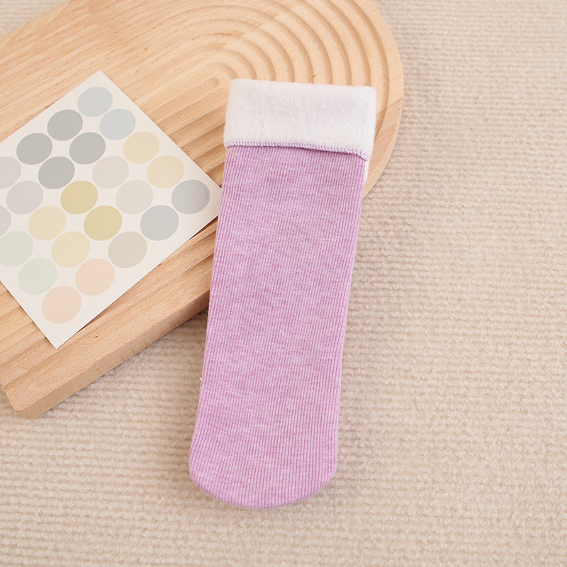 Autumn And Winter Vertical Stripe Colored Cotton Snow Socks With Fleece And Thickened Sleeping Socks