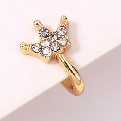 Gold rhinestone nose ring, mini crown rhinestone nose ring, piercing crown nose clip
