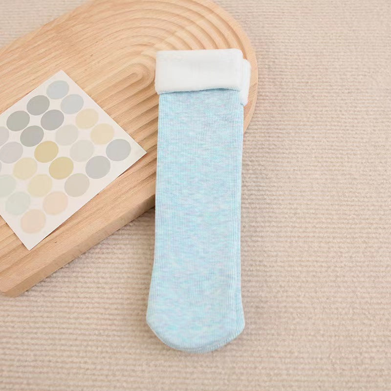 Autumn And Winter Vertical Stripe Colored Cotton Snow Socks With Fleece And Thickened Sleeping Socks