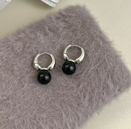 Black Agate Earrings Geometric Spherical Earrings