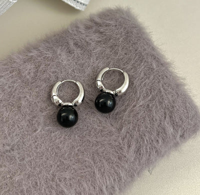 Black Agate Earrings Geometric Spherical Earrings