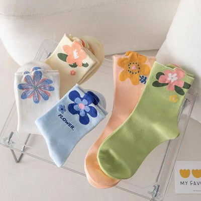 Colorful Flowers Tube Socks Japanese Cute Style Students' Socks