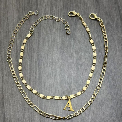 26 Initial Letter Anklets Gold Double Layer Chain Anklet Twin