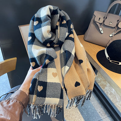 Cashmere-like Love Plaid Scarf Thickened Warm Shawl