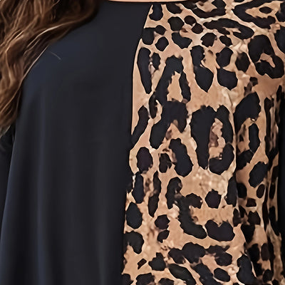 Womens Leopard Print Maxi Dresses Color Block Long Sleeve Dress Casual Summer Dresses