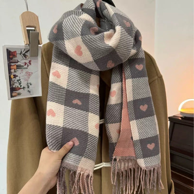 Cashmere-like Love Plaid Scarf Thickened Warm Shawl
